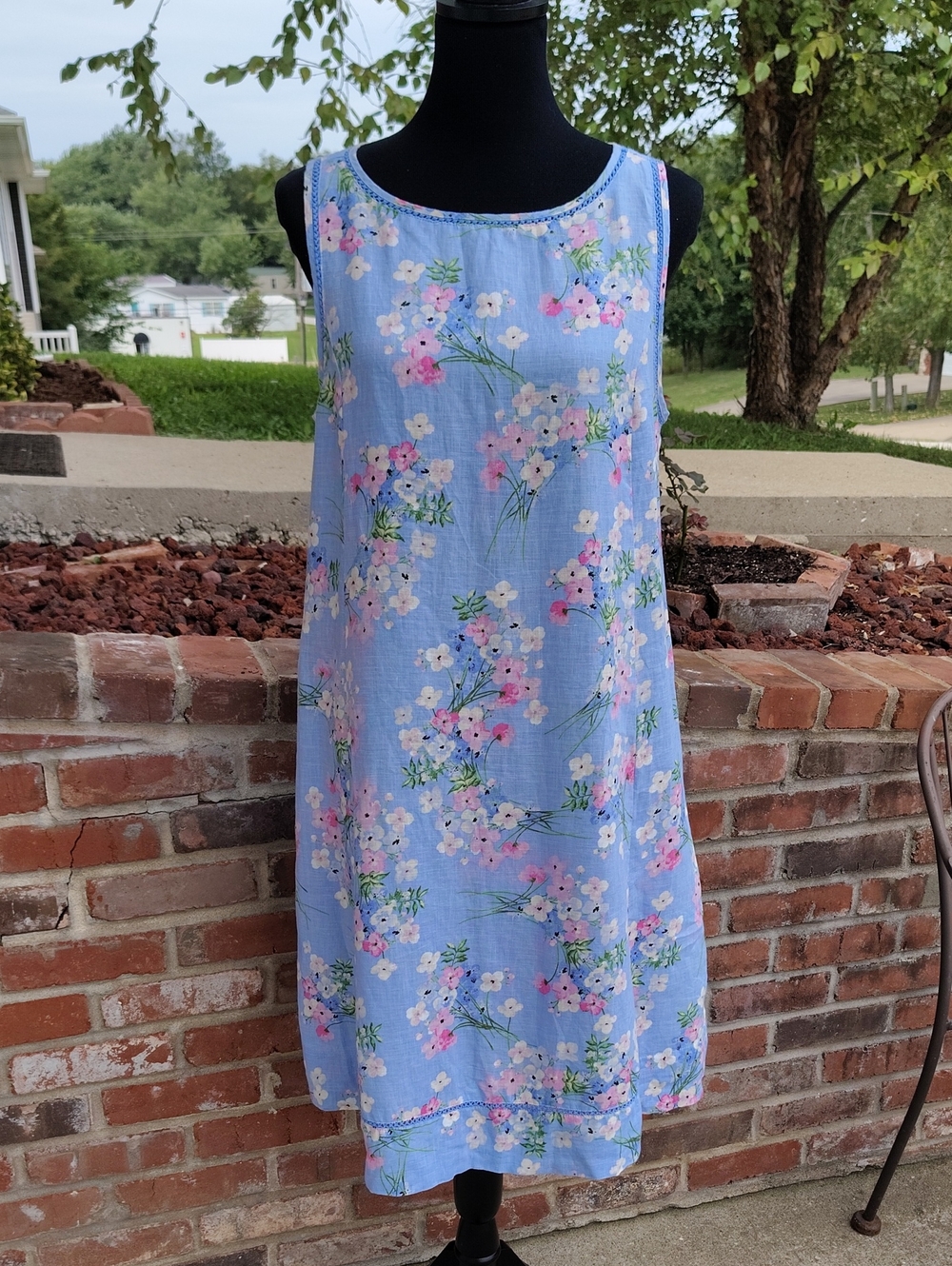 Love Linen J Jill 100% Linen Floral Pockets Mini Dress Size M Beachy Coastal